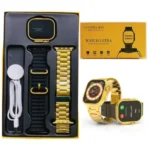 C9 Ultra Max Gold Edition Smartwatch – 2.1" Color Display, Bluetooth Calling, Wireless Charging, Dual Straps (Gold & Black), Waterproof, Hryfine App Compatible
